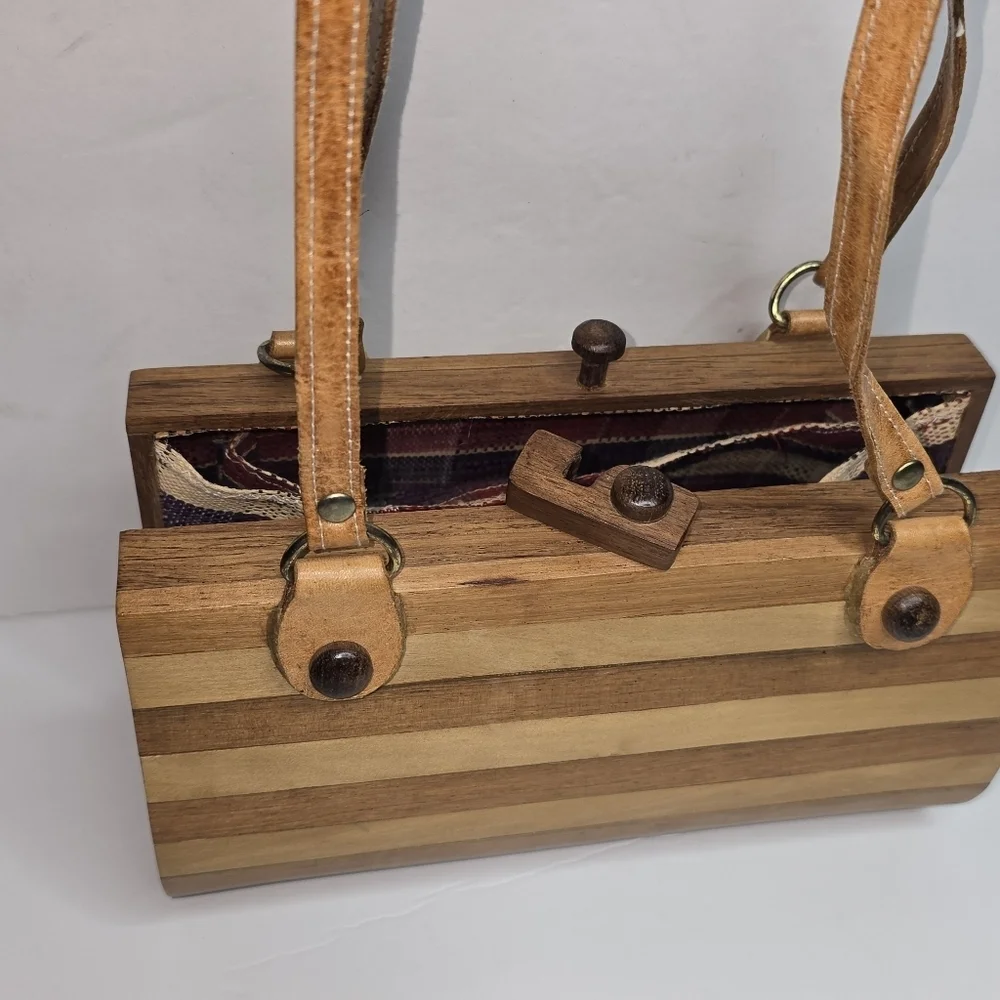 Unbranded Horizontal Striped Wooden Shoulder Bag Great Condition